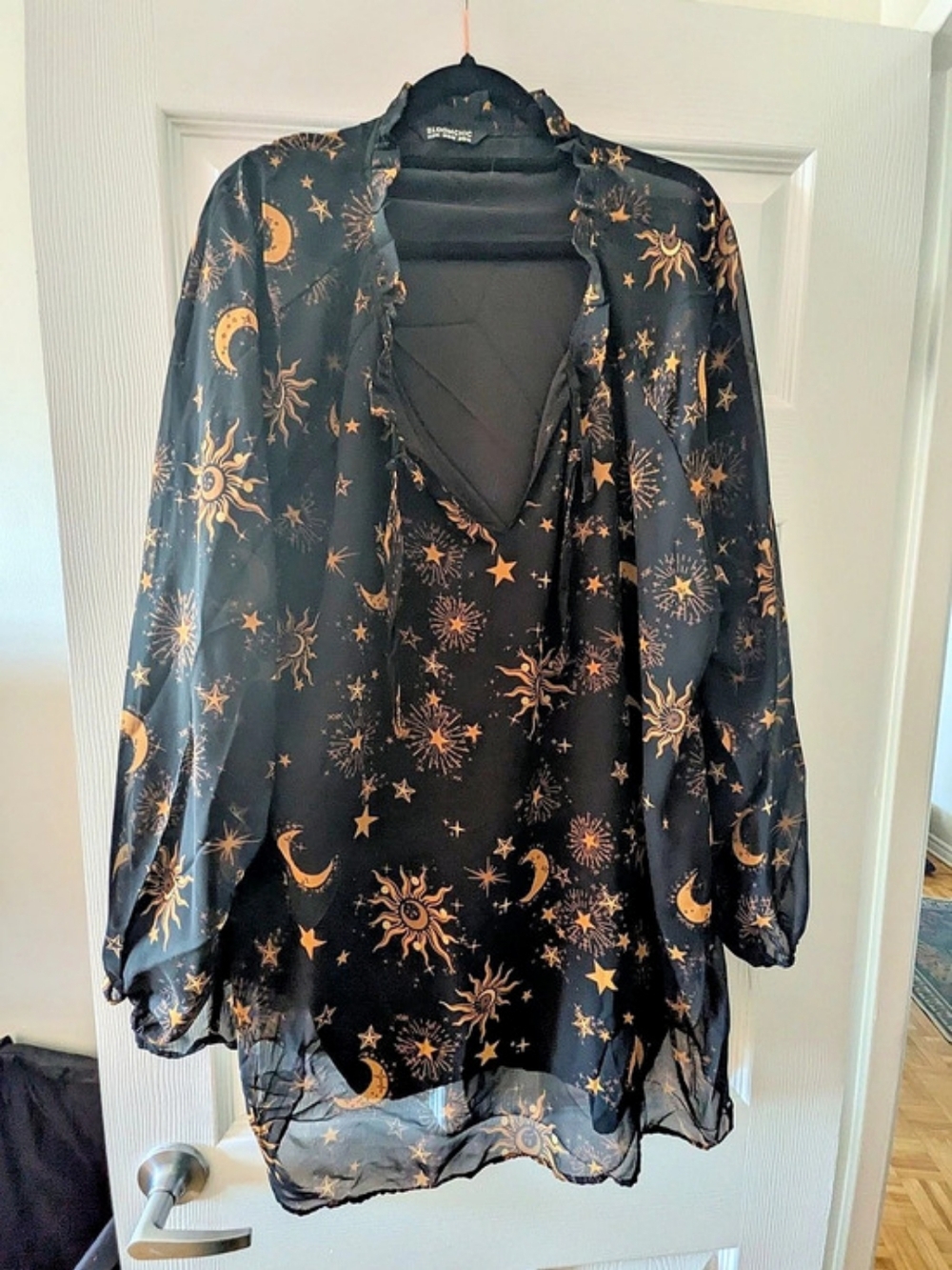 BloomChic Celestial Print Blouse in Black & Gold